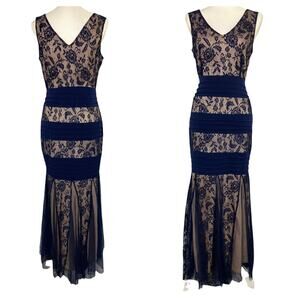Candalite Blue Mermaid Lace Bodycon Floral Maxi Gown/Dress Size Medium